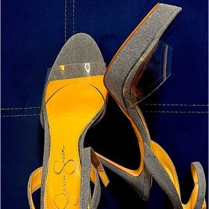 New Jessica Simpson Feather Denim and Clear Ankle Strap Heels